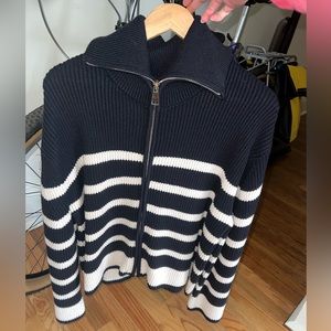 Zippered Strip Knit Cardigan